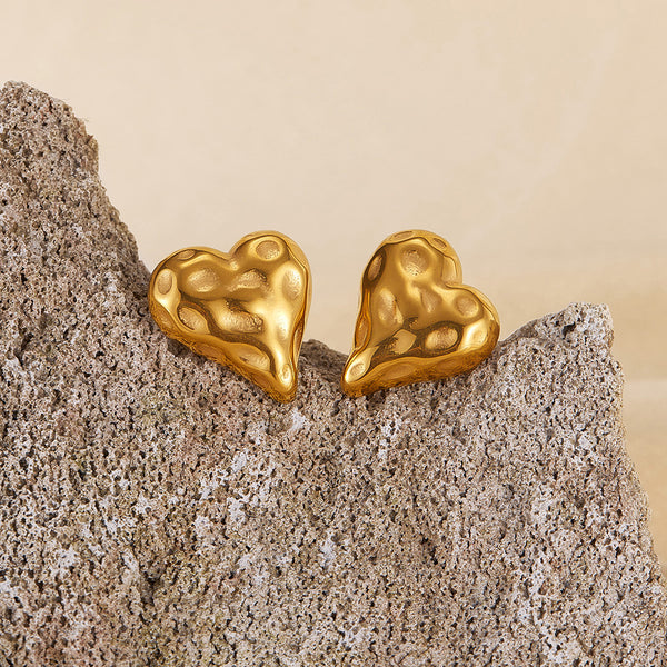 Women's Gold Heart Earrings - Textured Love-Inspired Studs for a Chic Look-Women's Earrings-SunnyHouse Jewelry