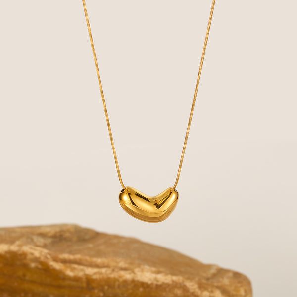 Women’s Titanium Stainless Steel Bean Pendant Necklace – Minimalist Gold Plated Chain – Modern Heart Bean Charm Jewelry – Hypoallergenic & Tarnish Resistant-Women's Necklace-SunnyHouse Jewelry