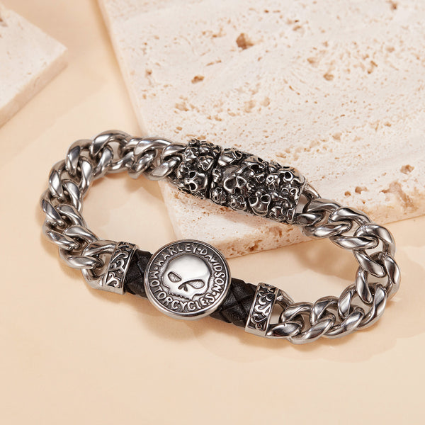 Rugged Stainless Steel Men's Bracelet with Harley-Davidson Skull Emblem – Durable, Stylish Motorcycle Chain Design-Men's Bracelet-SunnyHouse Jewelry