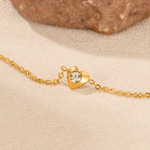 Women's Gold Titanium Stainless Steel Anklet with Heart Charm and Cubic Zirconia – Dainty Adjustable Chain Ankle Bracelet for Women and Girls-Women's Anklet-SunnyHouse Jewelry