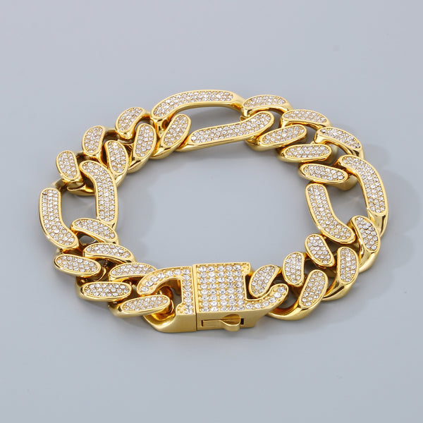 Men's Gold Titanium Stainless Steel Cuban Link Chain Bracelet with Crystal Accents - Premium and Stylish-Men's Bracelet-SunnyHouse Jewelry