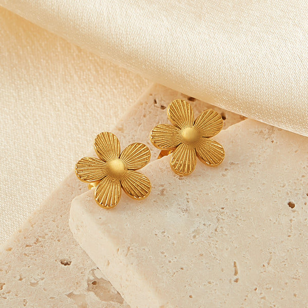 Women's Gold Floral Stud Earrings - Textured Daisy Design for a Refreshing Look-Women's Earrings-SunnyHouse Jewelry