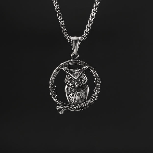 Men's Titanium Stainless Steel Pendant Necklace – Wise Owl Design, Durable Chain, Nature-Inspired, Perfect for Everyday Wear-Men's Pendant Necklace-SunnyHouse Jewelry