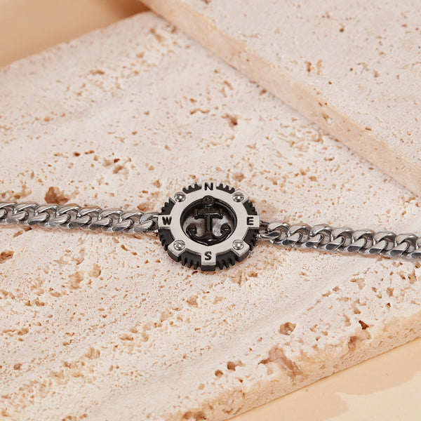 Titanium Stainless Steel Nautical Compass Men's Bracelet – Adjustable, Sleek Chain Link with Anchor Design-Men's Bracelet-SunnyHouse Jewelry