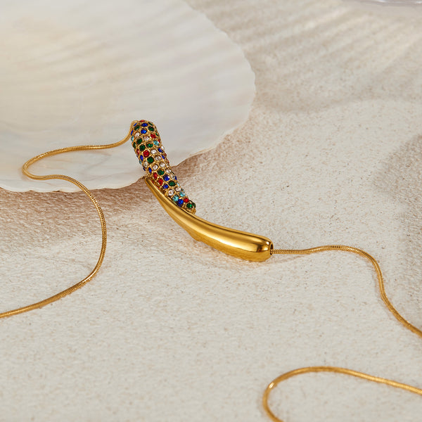 Women’s Colorful Pendant Necklace – Gold Bar Pendant with Multicolor Crystal Inlay – Elegant Minimalist Jewelry Gift-Women's Necklace-SunnyHouse Jewelry