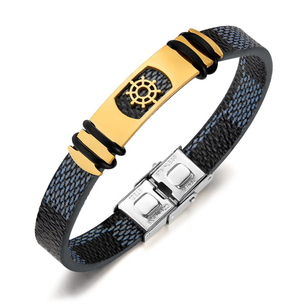 Men's Titanium Stainless Steel Bracelet with Nautical Wheel Motif - Sleek Design, Durable and Hypoallergenic-Men's Bracelet-SunnyHouse Jewelry
