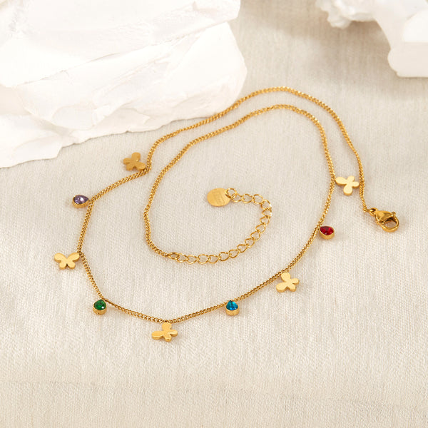 Women's Titanium Stainless Steel Pendant Necklace, Gold-Plated Chain with Colorful Charms – Fashion Jewelry for Casual & Formal Occasions-Women's Necklace-SunnyHouse Jewelry