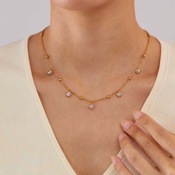 Elegant Titanium Stainless Steel Necklace with Crystal Bezel Set Charms for Women-Women's Necklace-SunnyHouse Jewelry