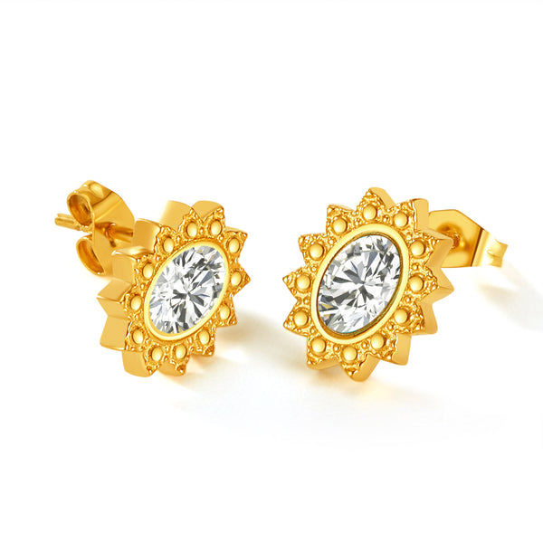 Women's Gold Sunburst Earrings with Aquamarine Centers - Vibrant and Regal Jewelry-Women's Earrings-SunnyHouse Jewelry