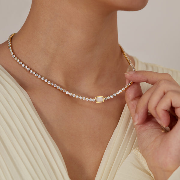 Luxurious Women's Crystal Tennis Necklace - Gold Finish with Sparkling Cubic Zirconia-Women's Necklace-SunnyHouse Jewelry