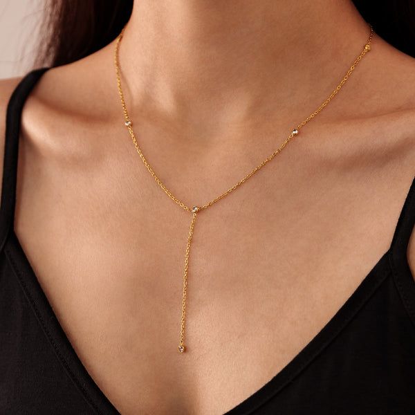 Women’s Y-Shaped Pendant Necklace – Gold Plated Titanium Stainless Steel with Cubic Zirconia Accents – Dainty Drop Chain Jewelry – Hypoallergenic & Tarnish Resistant-Women's Necklace-SunnyHouse Jewelry