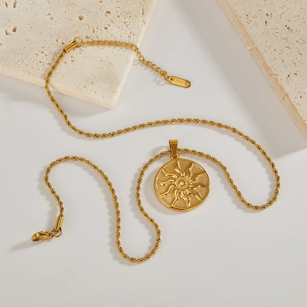 Women's Titanium Stainless Steel Sun Pendant Necklace – Gold-Plated Chain – Hypoallergenic & Tarnish Resistant-Women's Necklace-SunnyHouse Jewelry