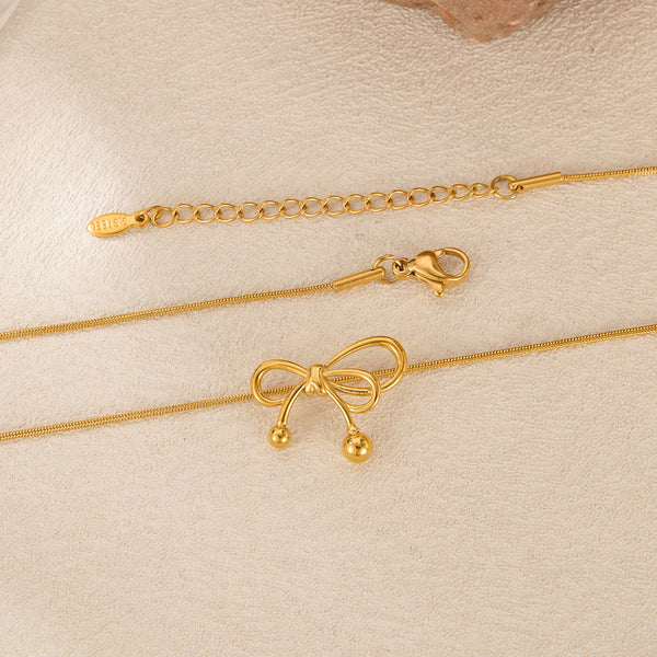 Women’s Titanium Stainless Steel Bow Pendant Necklace – Gold-Plated Snake Chain, Cute and Elegant Hypoallergenic Jewelry for Daily Wear and Gifting-Women's Necklace-SunnyHouse Jewelry