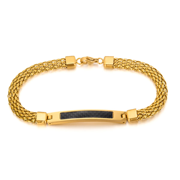 Men’s Titanium Stainless Steel Bracelet – Gold Plated Mesh Chain with Black Carbon Fiber Inlay – Durable, Stylish, and Hypoallergenic Jewelry for Men-Men's Bracelet-SunnyHouse Jewelry