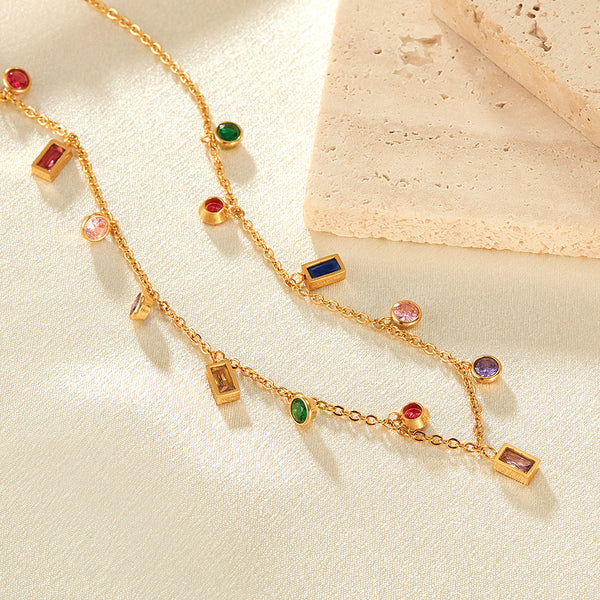 Vibrant Women's Gold Chain Necklace with Multicolor Gemstone Charms – Elegant, Playful Jewelry Piece-Women's Necklace-SunnyHouse Jewelry