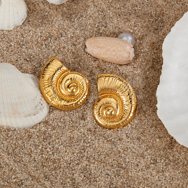 Women’s Gold Seashell Spiral Stud Earrings – Ocean-Inspired Statement Earrings, Nautical Jewelry for Women and Girls-Women's Earrings-SunnyHouse Jewelry