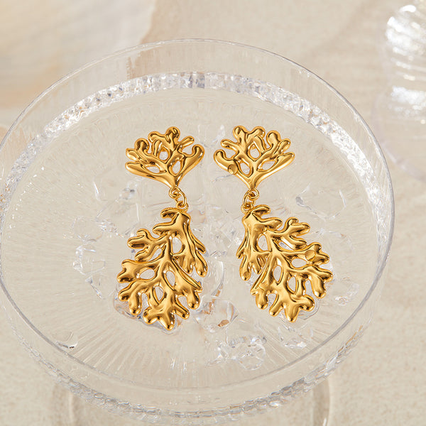 Women’s Gold Coral Reef Dangle Earrings – Ocean-Inspired Statement Earrings, Elegant Long Drop Jewelry for Women and Girls-Women's Earrings-SunnyHouse Jewelry