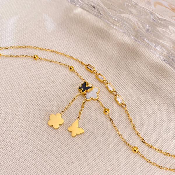Gold Anklet with Crystal Square Charms and Floral Accents - Elegant Accessory for Any Occasion-Women's Anklet-SunnyHouse Jewelry