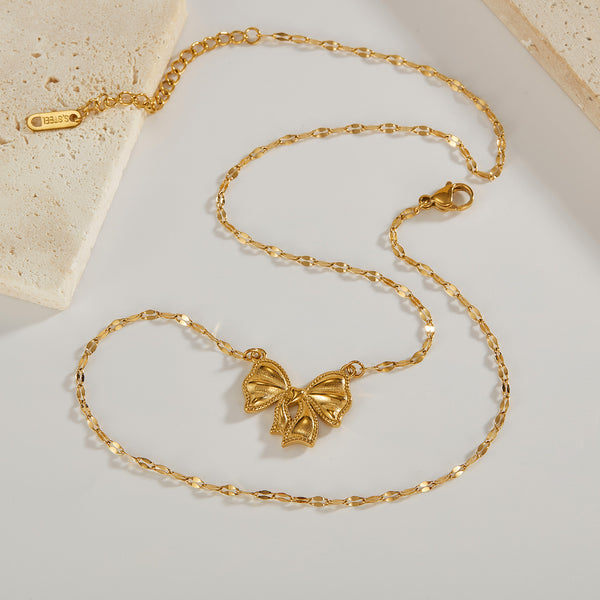 Women's Titanium Stainless Steel Bow Pendant Necklace – Gold-Plated Chain – Hypoallergenic & Tarnish Resistant-Women's Necklace-SunnyHouse Jewelry