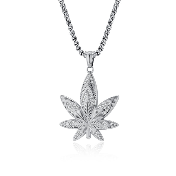Men's Gold Marijuana Leaf Pendant Necklace - Iced Out Design, Durable, Hypoallergenic, Stylish Hip-Hop Jewelry-Men's Pendant Necklace-SunnyHouse Jewelry
