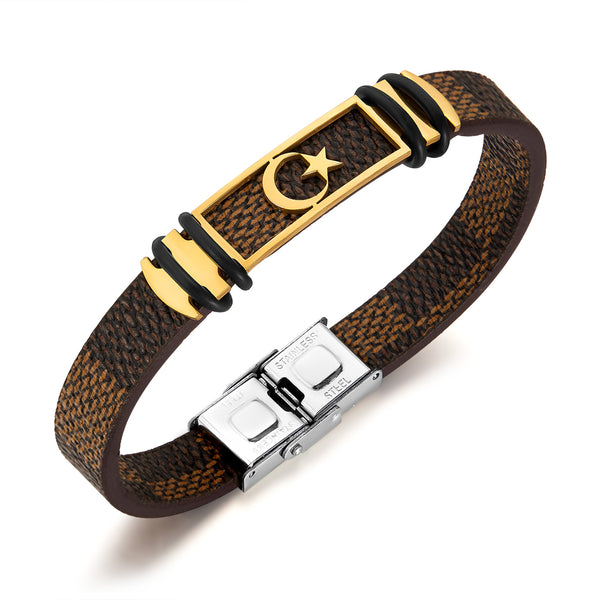 Men's Titanium Stainless Steel Bracelet with Crescent and Star Design - Elegant Islamic Motif, Durable and Hypoallergenic-Men's Bracelet-SunnyHouse Jewelry