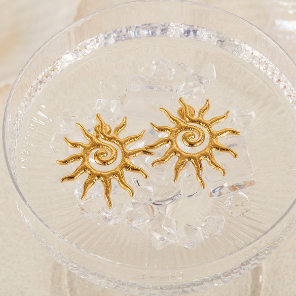 Women’s Gold Sun Spiral Earrings – Bohemian Statement Stud Earrings, Vintage Sunburst Design, Lightweight Fashion Jewelry for Women & Girls-Women's Earrings-SunnyHouse Jewelry