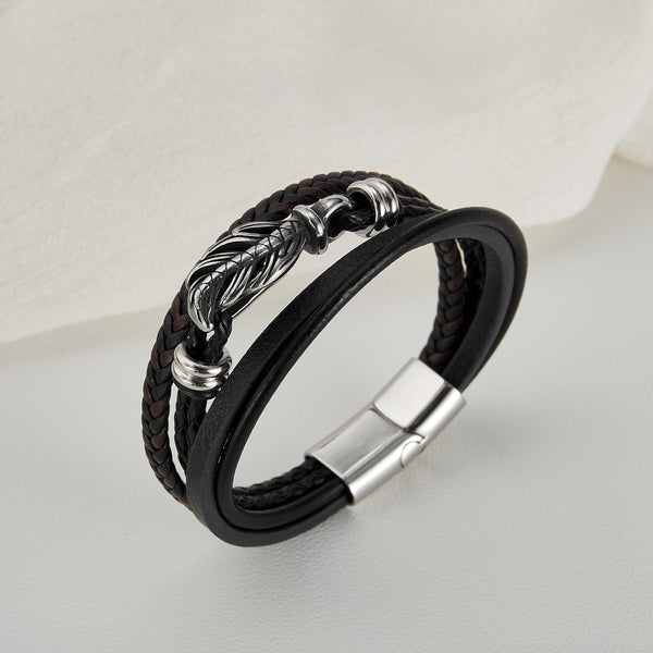 Men's Woven Leather Bracelet with Stainless Steel Dragon Clasp - Durable and Fashion-Forward Accessory-Men's Bracelet-SunnyHouse Jewelry