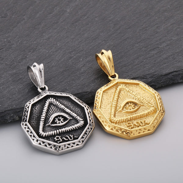 Men's Titanium Stainless Steel Eye of Providence Pendant Necklace – All-Seeing Eye Gold Charm – Hexagon Amulet for Fashion and Protection-Men's Pendant Necklace-SunnyHouse Jewelry