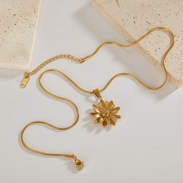 Women's Titanium Stainless Steel Flower Pendant Necklace – Gold-Plated Chain – Hypoallergenic & Tarnish Resistant-Women's Necklace-SunnyHouse Jewelry