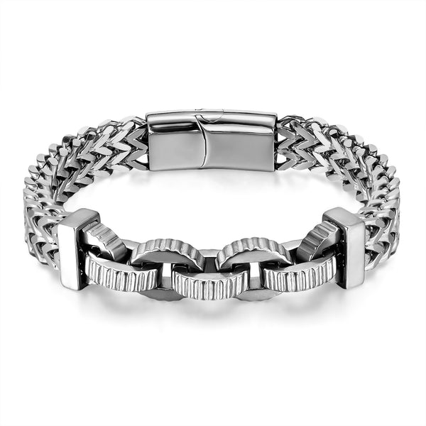 Men’s Stainless Steel Chain Bracelet – Two-Tone Black & Silver Link Design, Heavy-Duty Cuban Chain Style with Fold-Over Clasp, Durable Men’s Fashion Jewelry-Men's Bracelet-SunnyHouse Jewelry