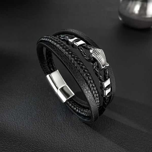 Men’s Nautical Anchor Bracelet – Titanium Stainless Steel & Black Braided Leather Wrap Bracelet – Marine-Inspired Jewelry for Men-Men's Bracelet-SunnyHouse Jewelry