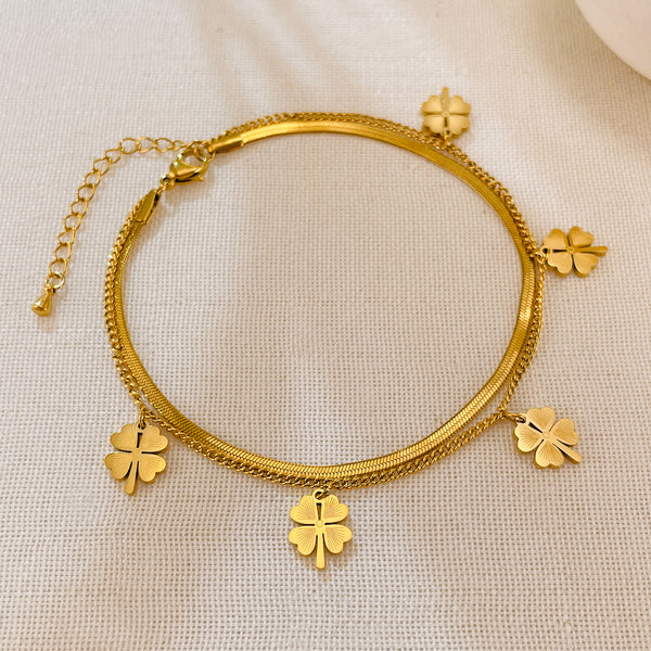 Golden Clover Charm Anklet - Delicate Multi-Chain Design for Sophisticated Style-Women's Anklet-SunnyHouse Jewelry