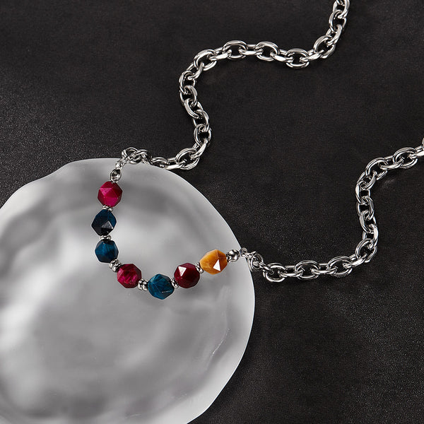 Women’s Fashion Necklace with Colorful Stones – Silver Chain Fashion Jewelry for Everyday Wear and Layering-Women's Necklace-SunnyHouse Jewelry