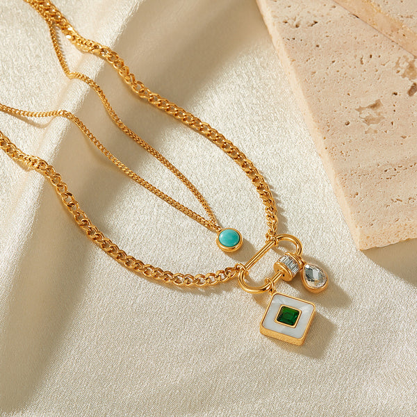 Elegant Women's Multi-Layered Gold Necklace with Gemstone Pendants – Versatile, Chic Jewelry-Women's Necklace-SunnyHouse Jewelry