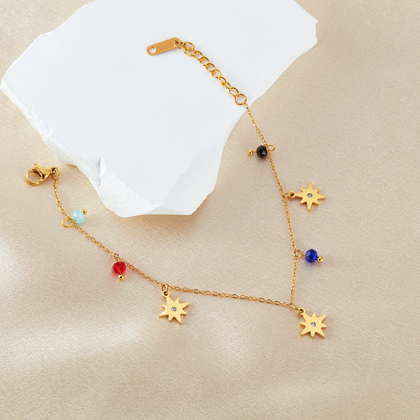 Elegant Women's Titanium Stainless Steel Star Charm Bracelet with Colorful Beads, Gold Plated, Adjustable Chain, Jewelry for Women and Girls-Women's Bangle-SunnyHouse Jewelry