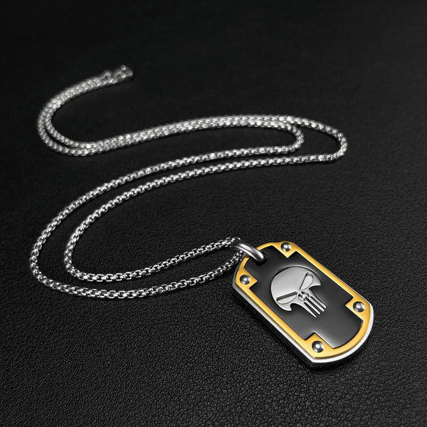 Men's Skull Pendant Necklace in Black and Yellow - Stainless Steel, Stylish and Edgy Accessory, Perfect for Fashion-Forward Individuals-Men's Pendant Necklace-SunnyHouse Jewelry