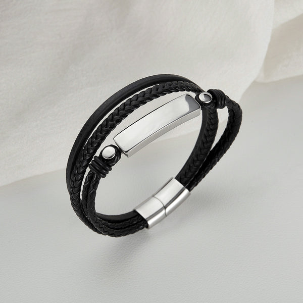 Men's Contemporary Leather Bracelet with Stainless Steel Accents - Sleek and Modern Accessory-Men's Bracelet-SunnyHouse Jewelry