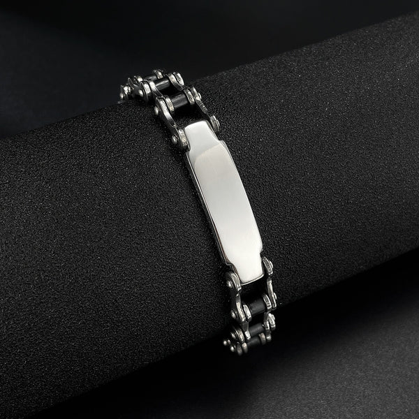 Men’s Motorcycle Chain Bracelet – Heavy Duty Biker Style ID Bracelet for Men – Durable, Scratch-Resistant, Polished Black & Silver Finish-Men's Bracelet-SunnyHouse Jewelry