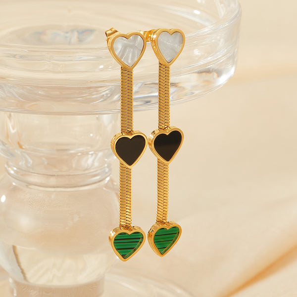 Elegant Heart-Shaped Drop Earrings with Gold Mesh Design and Multi-Color Enamel - Perfect for Everyday Chic or Evening Glamour-Women's Earrings-SunnyHouse Jewelry