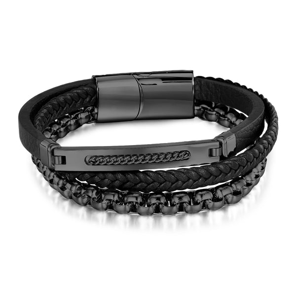 Men’s Titanium Stainless Steel Leather Bracelet – Multi-Layer Braided Rope & Chain Wristband – Stylish Durable Magnetic Clasp Jewelry for Men-Men's Bracelet-SunnyHouse Jewelry