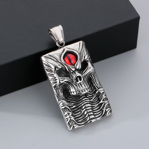 Men’s Titanium Stainless Steel Skull Pendant Necklace – Gothic Style with Red Stone Accent – Durable Fashion Necklace for Men-Men's Pendant Necklace-SunnyHouse Jewelry