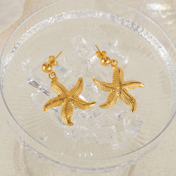 Women’s Gold Starfish Dangle Earrings – Ocean-Inspired Statement Earrings, Beach Style Jewelry for Women and Girls-Women's Earrings-SunnyHouse Jewelry