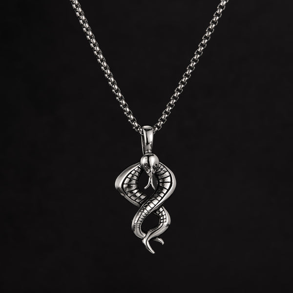 Cobra Snake Pendant Necklace for Men – Titanium Stainless Steel Serpent Jewelry – Gothic Snake Necklace with Hooded Design for Strength and Protection-Men's Pendant Necklace-SunnyHouse Jewelry