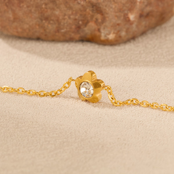 Women’s Gold Titanium Stainless Steel Anklet with Flower Charm and Cubic Zirconia – Dainty Adjustable Chain Ankle Bracelet for Women and Girls-Women's Anklet-SunnyHouse Jewelry