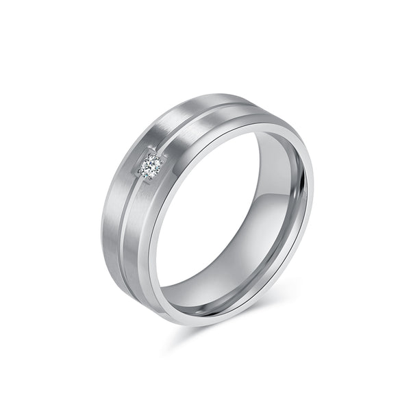 Men's Black Ring with Crystal Accent - Elegant Polished Band for Special Occasions-Men's Ring-SunnyHouse Jewelry