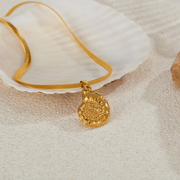 Women’s Ammonite Shell Pendant Necklace – Gold Snake Chain Fashion Jewelry, Durable Elegant Pendant Necklace for Women-Women's Necklace-SunnyHouse Jewelry
