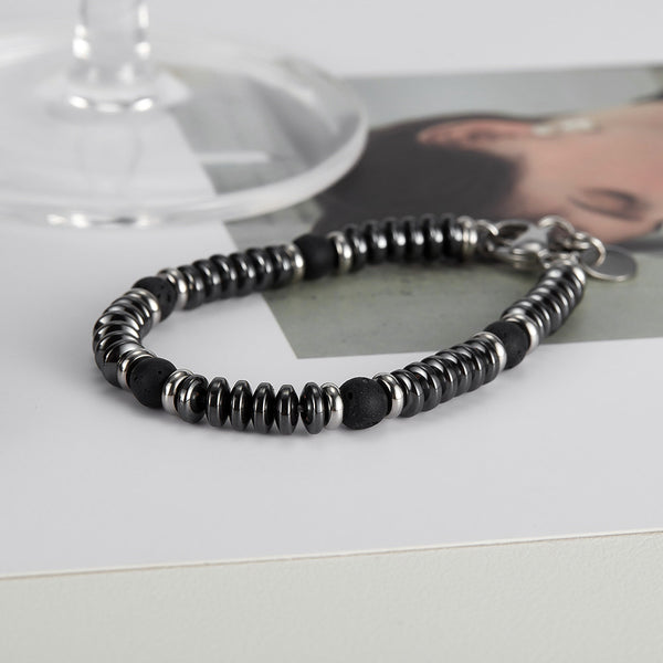 Men’s Titanium Stainless Steel Bracelet – Black Bead & Disc Chain Design, Adjustable Clasp, Durable Fashion Jewelry for Casual & Formal Wear-Men's Bracelet-SunnyHouse Jewelry