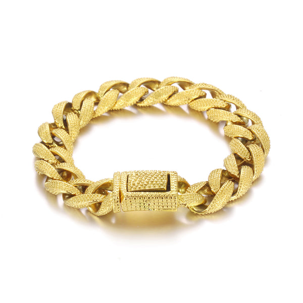 Men's Titanium Stainless Steel Textured Gold Bracelet - Luxurious Cuban Link Style with Secure Clasp-Men's Bracelet-SunnyHouse Jewelry