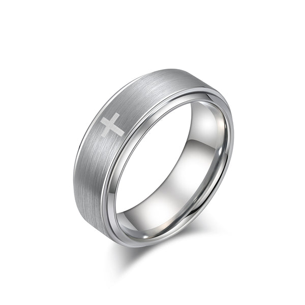 Sleek Black Titanium Stainless Steel Men's Ring with Cross Symbol - Modern Design, Comfort Fit, Hypoallergenic, Durable, 8mm-Men's Ring-SunnyHouse Jewelry