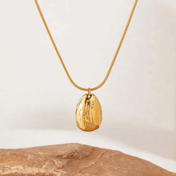 Women’s Titanium Stainless Steel Textured Gold-Plated Pendant Necklace, Hypoallergenic Adjustable Chain, Minimalist Statement Jewelry for Women and Girls-Women's Necklace-SunnyHouse Jewelry